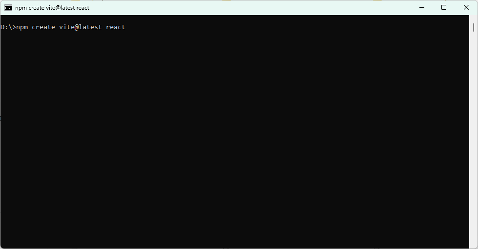 Command Prompt showing npm create vite latest react command