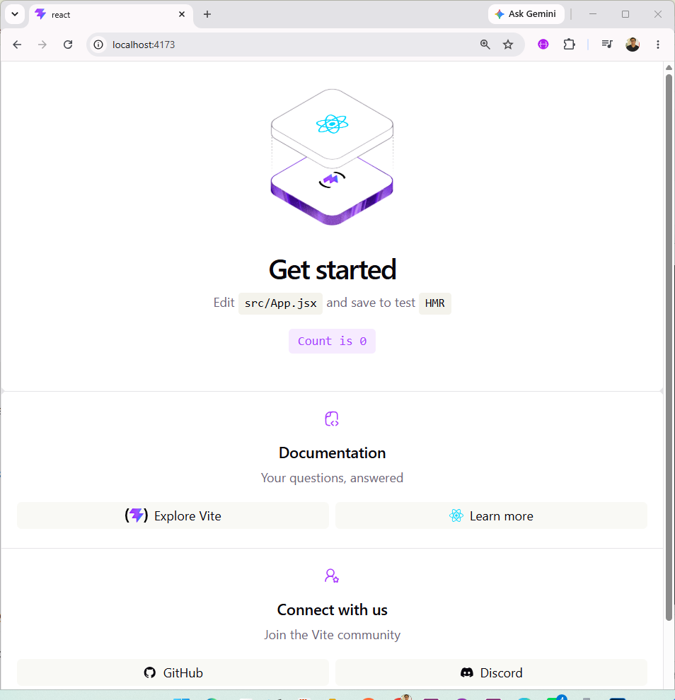 The default Vite React page running in a browser