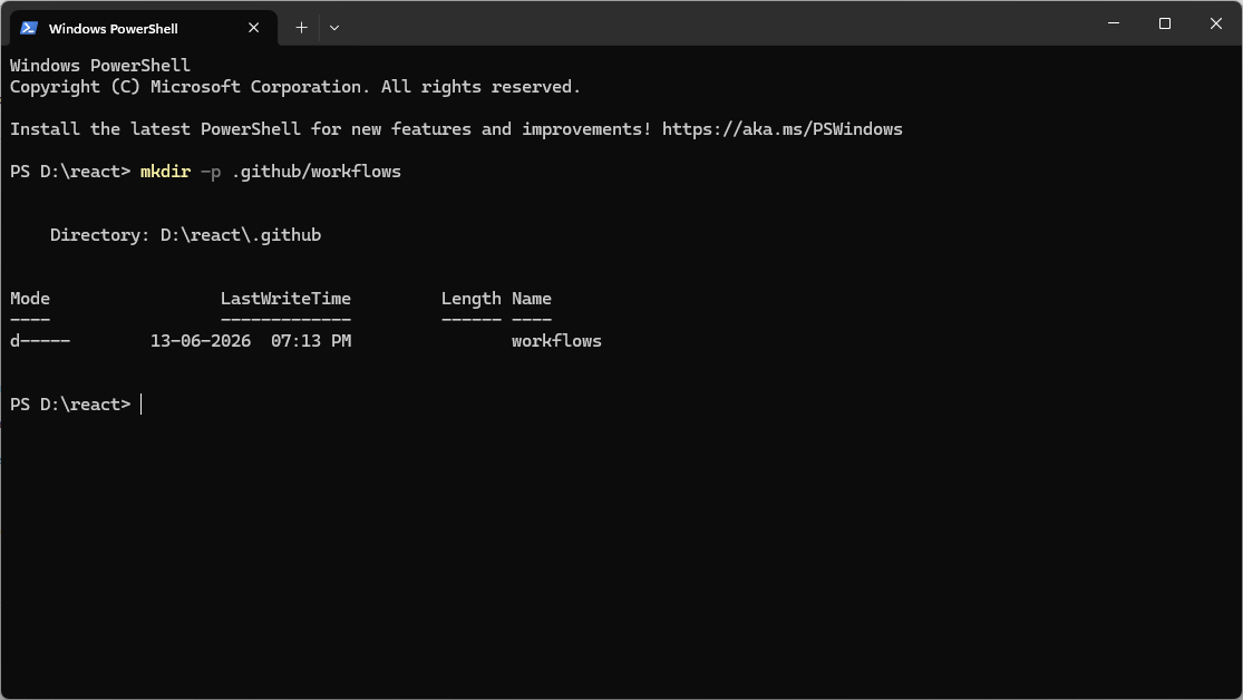 PowerShell creating github workflows folder